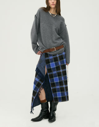 Wolle-Kaschmir Midi-Rock Tartan Wrap