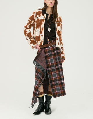 Wolle-Kaschmir Midi-Rock Tartan Wrap