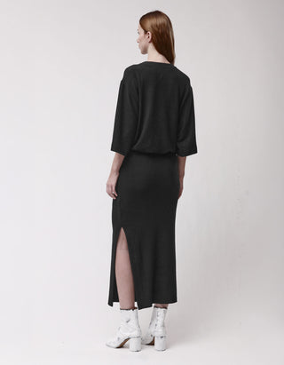 Fleece-Midi-Kleid mit Schlitz