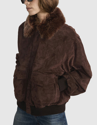 Veloursleder-Jacke The Suede Oversized mit abnehmbarem Fell