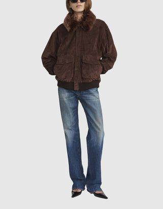 Veloursleder-Jacke The Suede Oversized mit abnehmbarem Fell