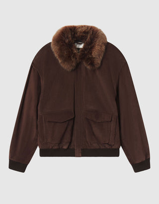 Veloursleder-Jacke The Suede Oversized mit abnehmbarem Fell