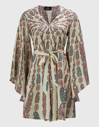 Mini Seiden-Kleid mit Bindegürtel