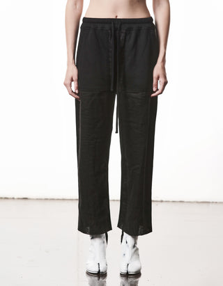 Cropped Straight-Leg Leinen-Mix Hose
