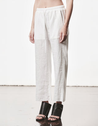 Cropped Straight-Leg Leinen-Mix Hose