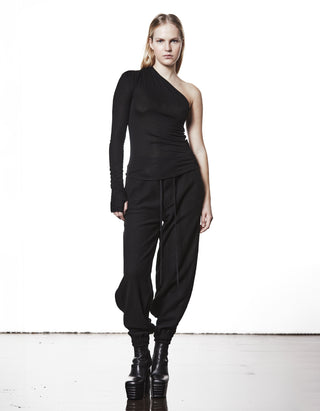 One Shoulder Longsleeve mit Raffung