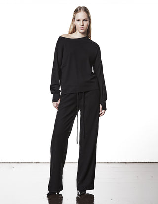 Oversize Longsleeve mit besticktem Wording und Faden-Detail