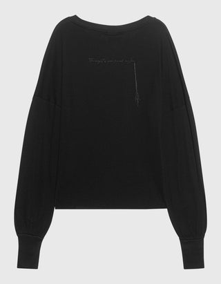 Oversize Longsleeve mit besticktem Wording und Faden-Detail