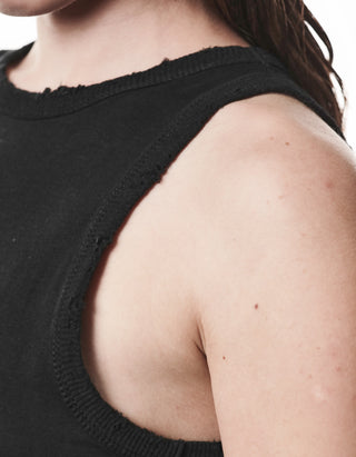 Baumwoll-Leinen-Mix Tanktop mit Destroyed-Details