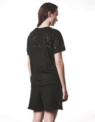 Destroyed-Look Leinen-Mix T-Shirt