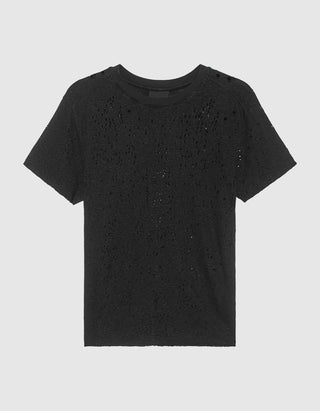 Destroyed-Look Leinen-Mix T-Shirt