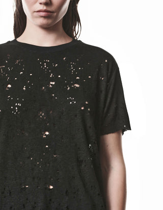 Destroyed-Look Leinen-Mix T-Shirt