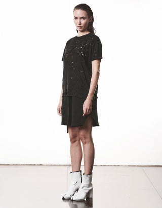 Destroyed-Look Leinen-Mix T-Shirt