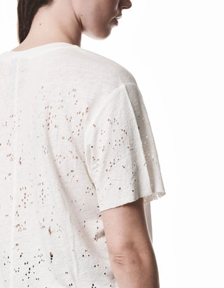 Destroyed-Look Leinen-Mix T-Shirt