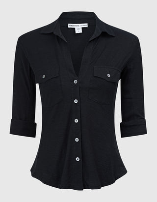 Taillierte Jersey-Bluse mit Brusttaschen