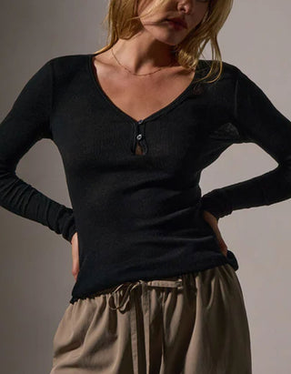 Geripptes Baumwoll-Kaschmir-Longsleeve
