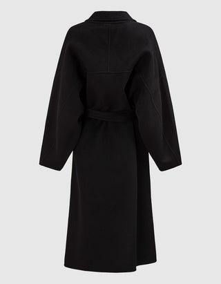 Woll-Kaschmir-Mantel mit Bindegürtel und Leder-Details
