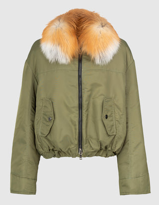 Cropped Bomber-Jacke mit abnehmbaren Fell-Kragen