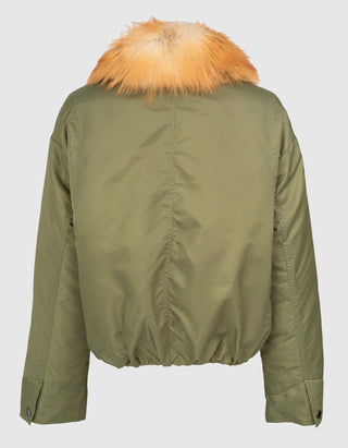 Cropped Bomber-Jacke mit abnehmbaren Fell-Kragen