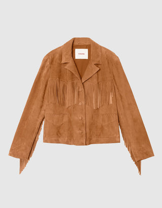 Veloursleder-Jacke Bronco mit Fransen-Details