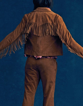 Veloursleder-Jacke Bronco mit Fransen-Details