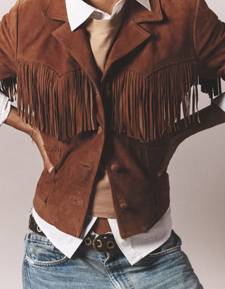 Veloursleder-Jacke Bronco mit Fransen-Details
