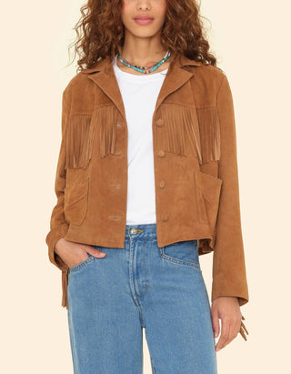 Veloursleder-Jacke Bronco mit Fransen-Details