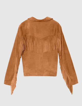 Veloursleder-Jacke Bronco mit Fransen-Details