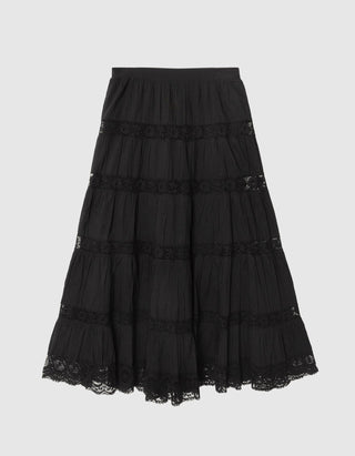 Ausgestellter Maxi-Rock Amore mit Häkelspitzen-Details