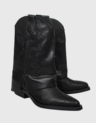 Leder-Stiefelette mit Stickerei