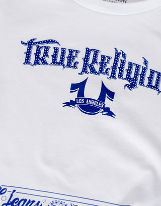 Bedrucktes Cropped T-Shirt mit Strassverzierung