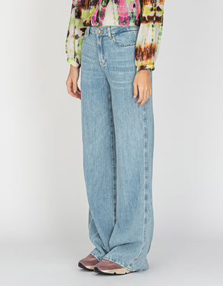 Baumwoll-Leinen-Mix Wide-Leg Jeans