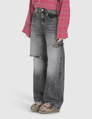 Destroyed Wide-Leg Jeans