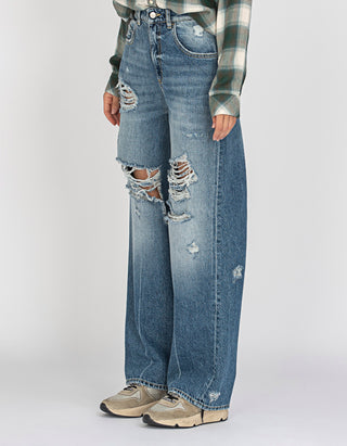 Destroyed Wide-Leg Jeans