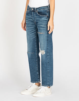 Destroyed Straight-Leg Jeans