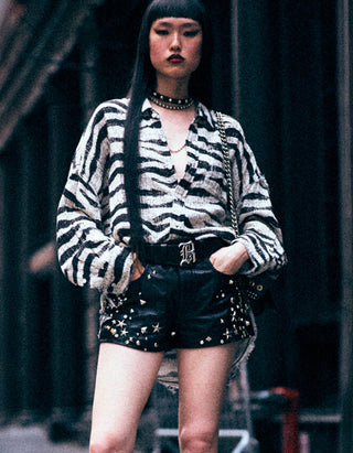 Gemustertes Oversize Hemd im Destroyed-Look