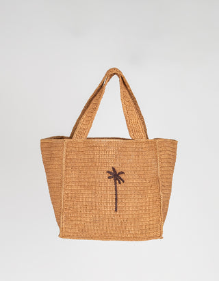 Raffia Tote mit Palmen-Stickerei